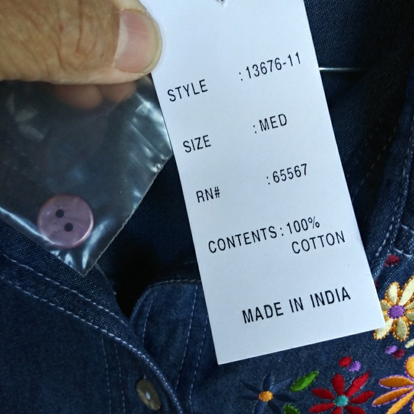Silver Threads Embroidered Denim Shirt Blue Med - Picture 8 of 8